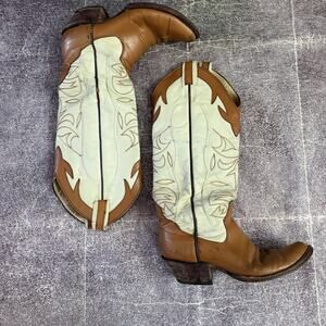 Women's Vintage 70's The Sanders Brown White Embroidered Cowboys Boots Sz 10 D